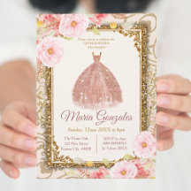 Ro Guld Princess Quinceanera-inbjudan