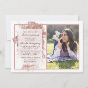 Ro Guld Quinceañera Anpassningsbar Photo Födelseda Inbjudningar