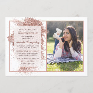 Ro Guld Quinceañera Anpassningsbar Photo Födelseda Inbjudningar
