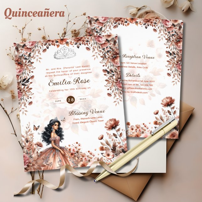 Ro Guld Quinceanera Dress Blommigt Rosor (Skapare uppladdad)