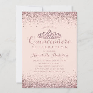 Ro Guld  Quinceañera Guld Tiara Glitter Inbjudningar
