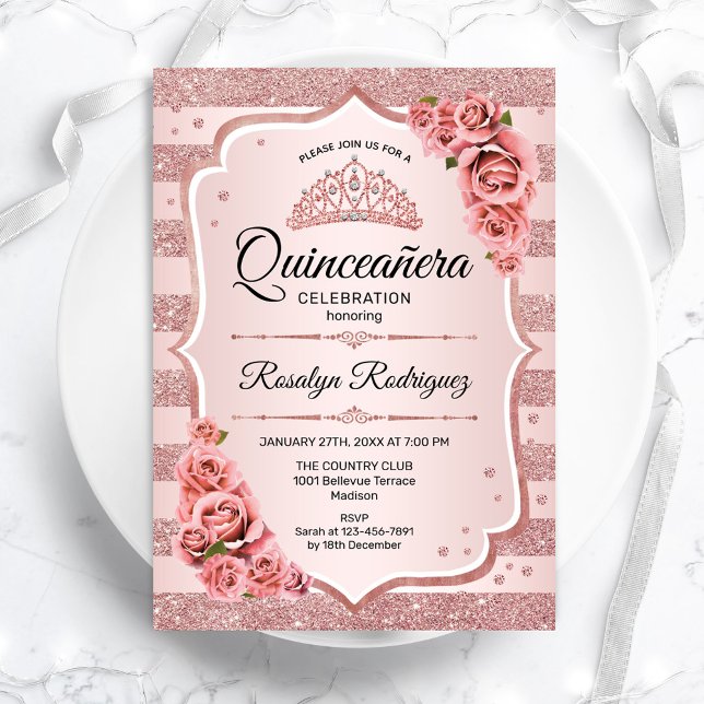 Ro Guld Quinceanera Inbjudningar (Skapare uppladdad)