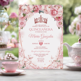 Ro Guld Quinceañera Krona Butterfly 15 Anos Inbjudningar
