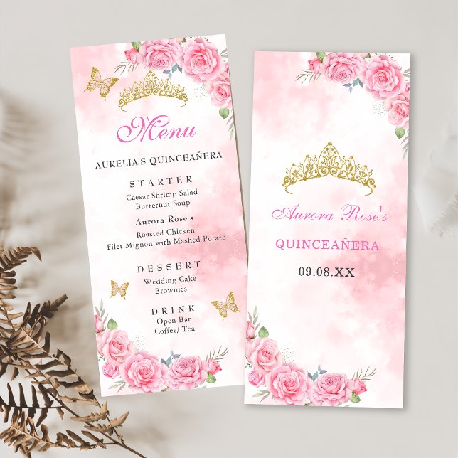 Ro Guld Quinceanera Miss Quince 15 Anos Birthday Meny (Skapare uppladdad)