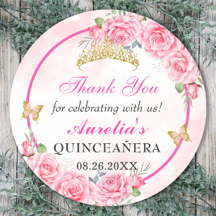 Ro Guld Quinceanera Miss Quince 15 Anos Birthday Runt Klistermärke