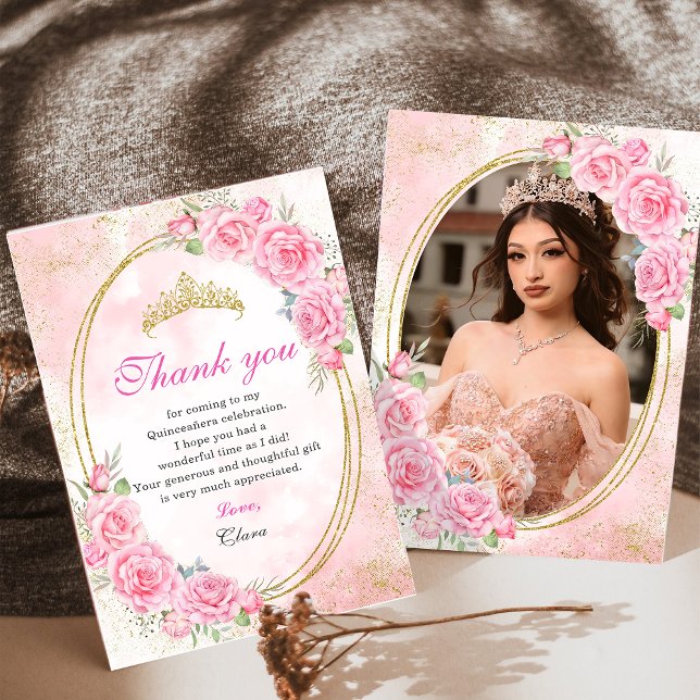 Ro Guld Quinceanera Miss Quince 15 Anos Birthday Tack Kort (Skapare uppladdad)