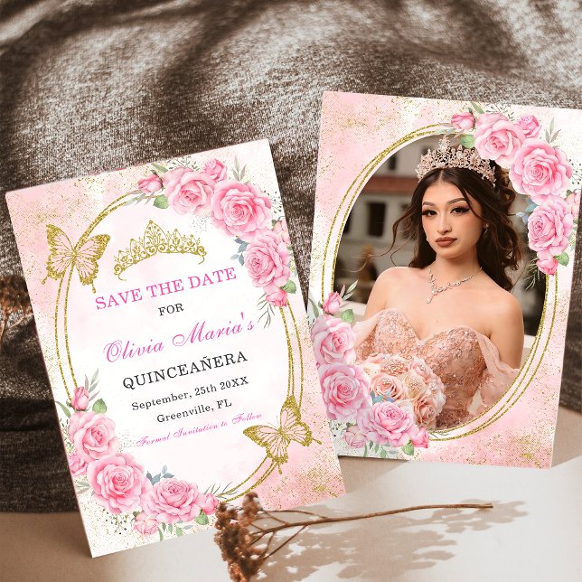 Ro Guld Quinceanera Miss Quince 15, spara datumet Inbjudningar (Skapare uppladdad)