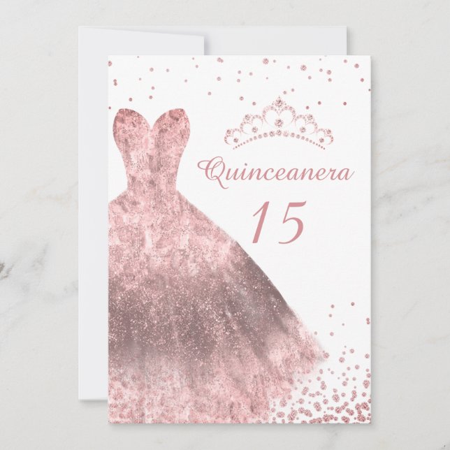Ro, Guld, Quinceanera, Party 15:e Inbjudningar (Framsida)