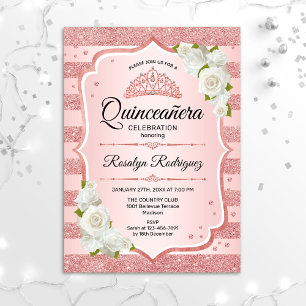 Ro Guld Quinceanera - Vit ros Inbjudningar