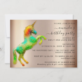 Ro Guld Rainbow Unicorn Horse Födelsedagsfest Inbjudningar