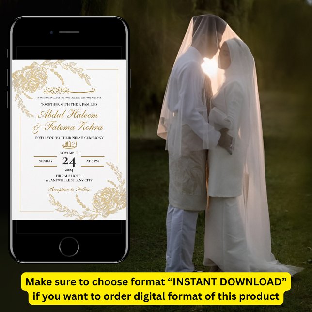 Ro Guld Ram Elegant Vit Papper modern Nikah Inbjudningar (Skapare uppladdad)