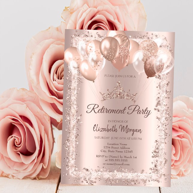 Ro Guld Ram, Glitter, Krona, Bubblor Pension Inbjudningar (Skapare uppladdad)