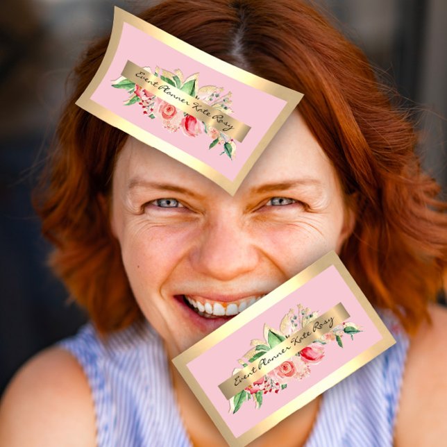 Ro Guld Ram Mint Rosa Blommigt Makeup Visitkort (Roses Gold Frame Mint Pink Floral Makeup Business Card)