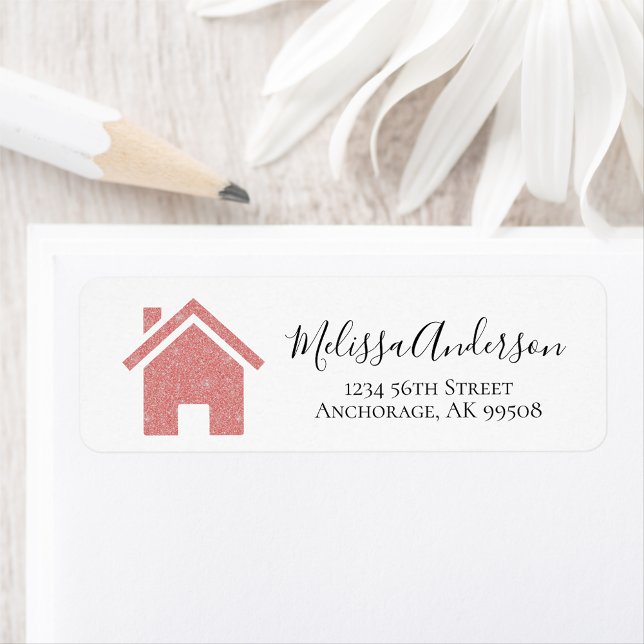 Ro Guld Real Gods Adress Returadress Etikett (Pink Sparkle House Real Estate Address Label)
