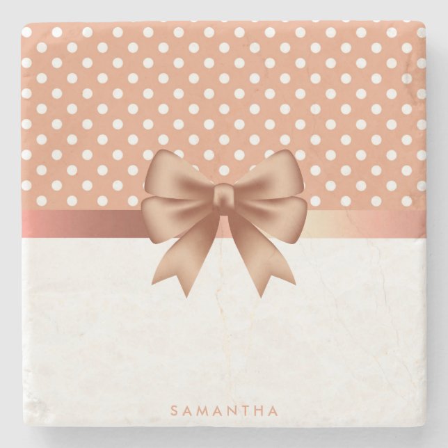 Ro Guld Ribbon och Polka dots Stenunderlägg (Framsidan)
