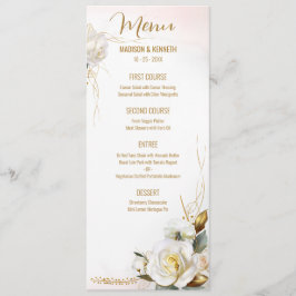 Ro Guld Romantic Blommigt Bröllop Menu Meny