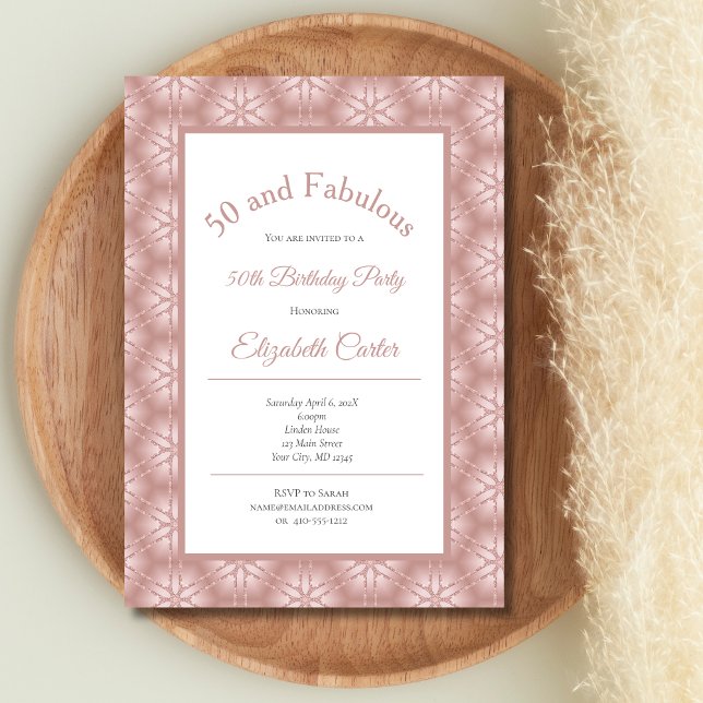 Ro Guld Rosa 50 Uppmaning till veckofödelsedag Inbjudningar (Rose Gold Pink Gray 50 and Fabulous Birthday Invitation for her. Printed or Instant digital download)