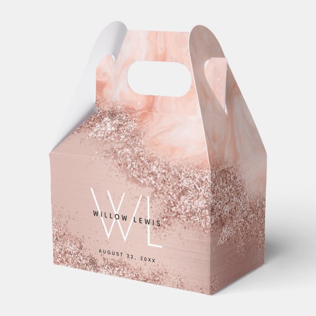 Ro Guld  Rosa  Agate Geode Glitter Monogram Presentaskar (Framsidan Sidan)