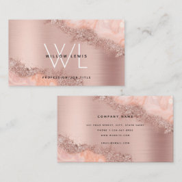 Ro Guld Rosa Agate Geode Glitter Monogram Visitkort