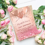 Ro guld rosa-ballonger från födelsedagen inbjudningar<br><div class="desc">För elegant 21:a födelsedag (eller någon annan ålder). En övertoningsbakgrund för ro guld och rosa. Dekorerad med ro guld,  rosa droppar,  färgdroppstift och ballonger. Anpassa och lägg till uppgifter om namn,  ålder 21 och party. Namn är skrivet med ett handskript i stil</div>