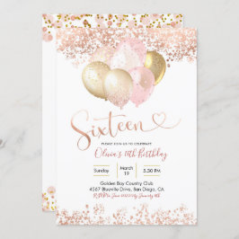 Ro Guld Rosa Balloon Sexton Födelsedagsfester Inbjudningar