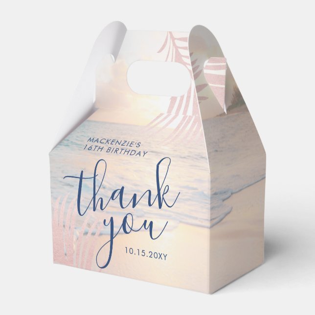 Ro Guld  Rosa Beach Birthday Elegant Gable Presentaskar (Framsidan Sidan)