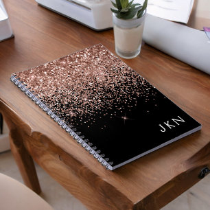 Ro Guld Rosa Black Glitter Monogram Anteckningsbok