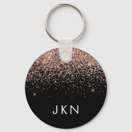 Ro Guld  Rosa Black Glitter Monogram Girly Nyckelring
