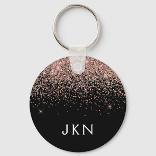 Ro Guld  Rosa Black Glitter Monogram Girly Nyckelring