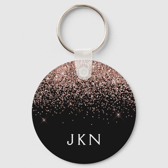 Ro Guld  Rosa Black Glitter Monogram Girly Nyckelring (Framsida)
