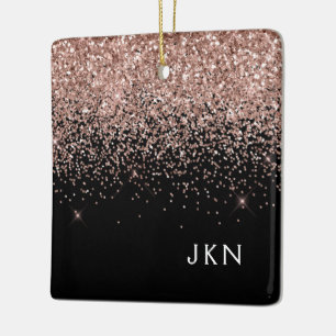 Ro Guld Rosa Black Glitter Monogram Julgransprydnad Keramik