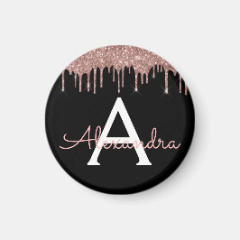 Ro Guld -  Rosa Black Glitter Monogram Namn Magnet