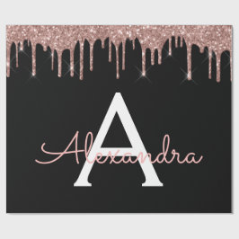 Ro Guld -  Rosa Black Glitter Monogram Namn Presentpapper