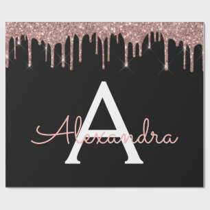 Ro Guld - Rosa Black Glitter Monogram Namn Presentpapper