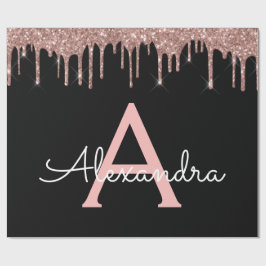 Ro Guld -  Rosa Black Glitter Monogram Namn Presentpapper
