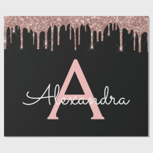 Ro Guld -  Rosa Black Glitter Monogram Namn Presentpapper