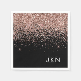 Ro Guld  Rosa Black Glitter Monogram Pappersservett