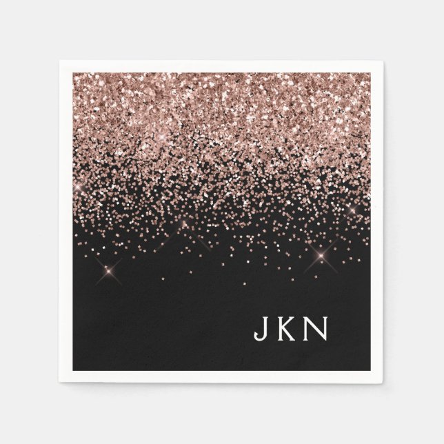 Ro Guld  Rosa Black Glitter Monogram Pappersservett (Framsidan)