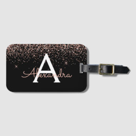 Ro Guld Rosa Black Glitter Monogram Travel Bagagebricka