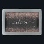 Ro Guld Rosa Black Glitter-skript, Monogram Girly<br><div class="desc">Svarta och Ro Guld -  Rosa Gnistra Glitter Skript Monogram Namn Bälte Buckle. Detta gör perfekt studenten,  söt 16 16,  18,  21,  30,  40,  50,  60,  70,  80,  90:e,  100-årsdag,  bröllop,  möhippa,  årsdag,  babydusch eller bachelorette-gåva till någon som glam lyx och chic stilar.</div>