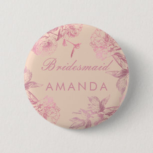 Ro Guld Rosa Blommigt Bridesmaid Namn bricka Knapp