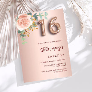 Ro guld rosa blommigt greenery Sweet 16 Inbjudningar