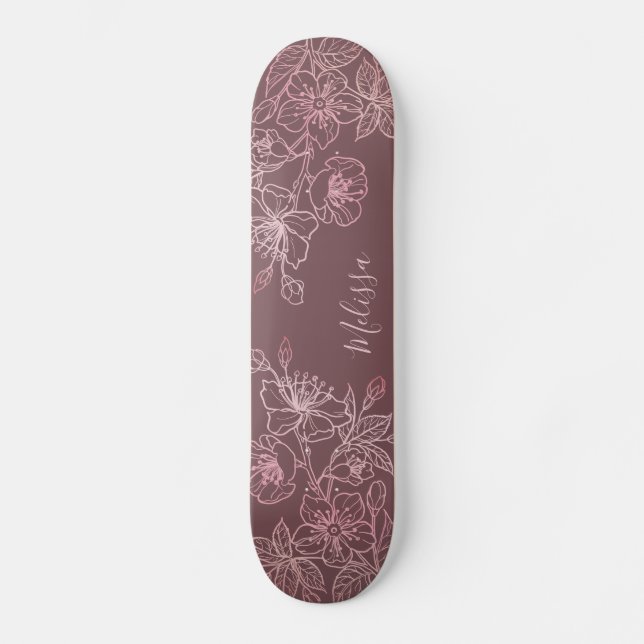 Ro Guld  Rosa Blommigt Monogram Skateboard (Framsida)