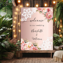 Ro guld rosa blommigt snöre bröllop poster