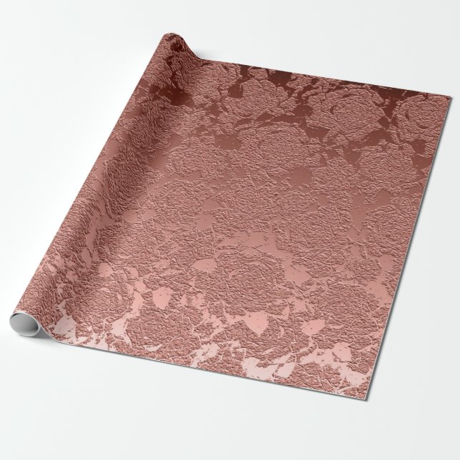 Ro Guld Rosa Blommigt Succule Mönster Metallic Presentpapper (Utrullad)
