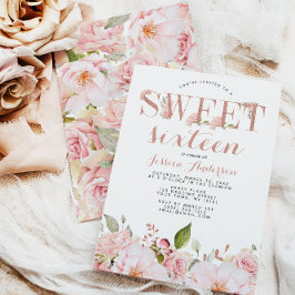 Ro Guld Rosa Blommigt Sweet sixteen Inbjudningar