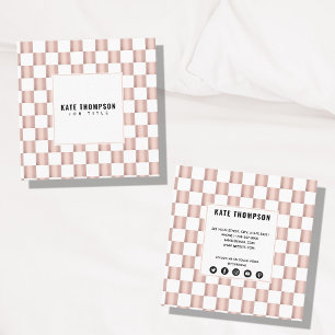 Ro Guld Rosa Checkerboard Mönster Social Media Fyrkantigt Visitkort