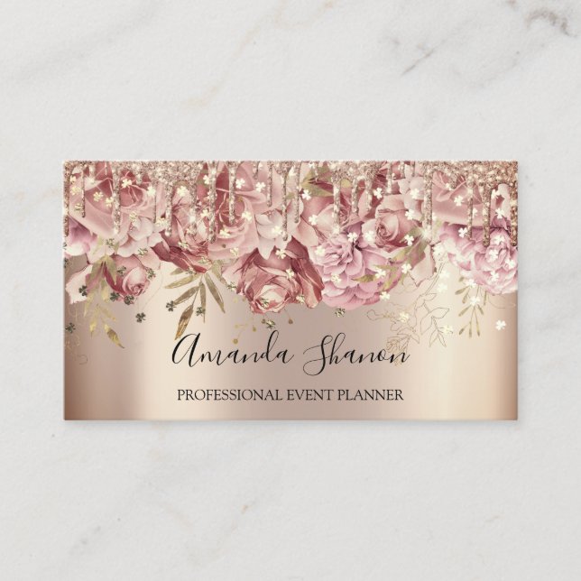 Ro Guld Rosa Confetti Drip QR CODE Logotyp Visitkort (Framsida)