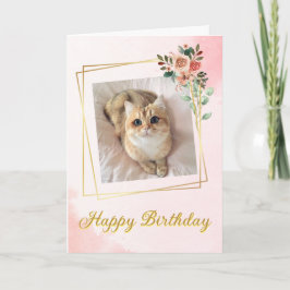 Ro Guld & Rosa Cute Cat Birday Card Kort