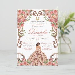 Ro Guld Rosa Elegant Western Charra Quinceanera Inbjudningar